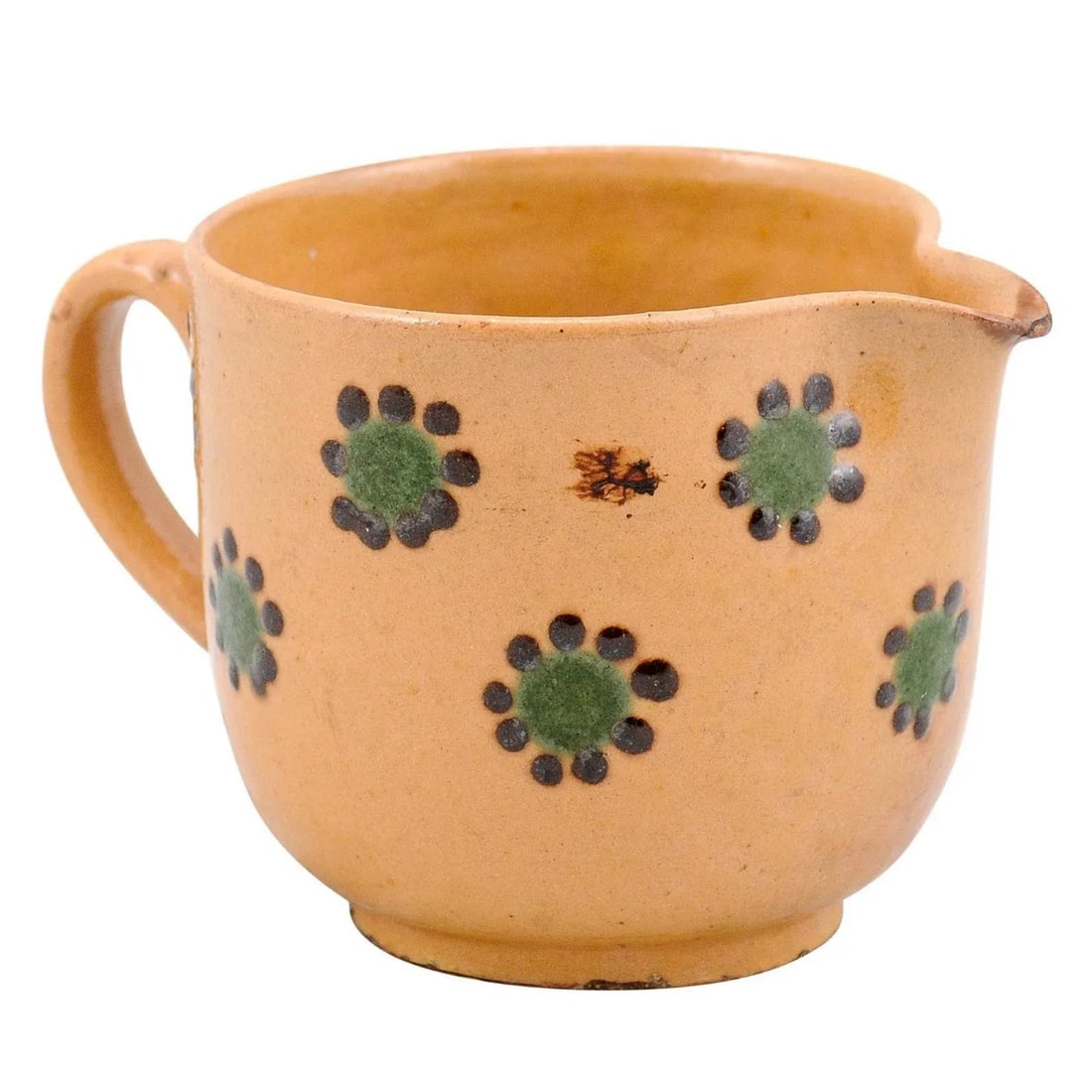 19th Century Rustic French Peach Glazed Pitcher with Green & Chocolate Décor - 13