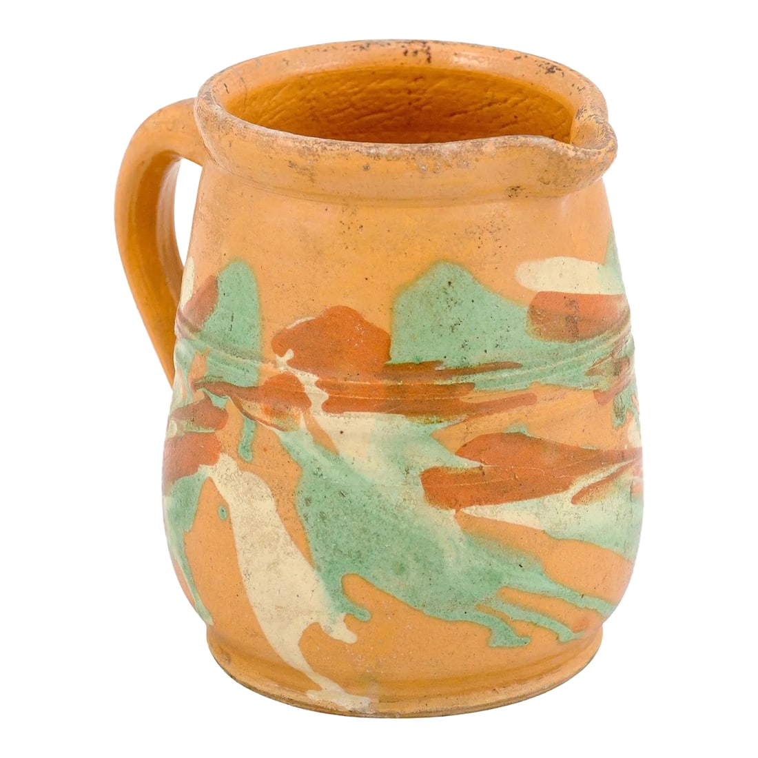 19th Century French Jaspe Pottery Pitcher with Yellow Glaze and Green Accents (1 of 13)