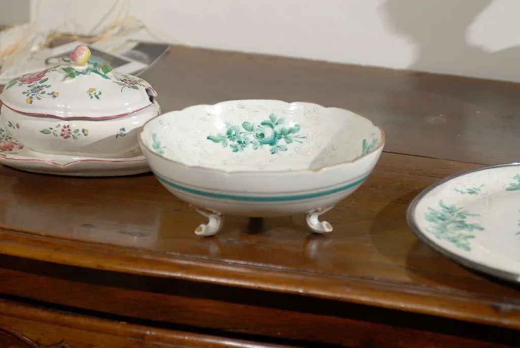 Antique Limoges Green & White Footed Bowl & Underplate Set- 2 Pieces - 4