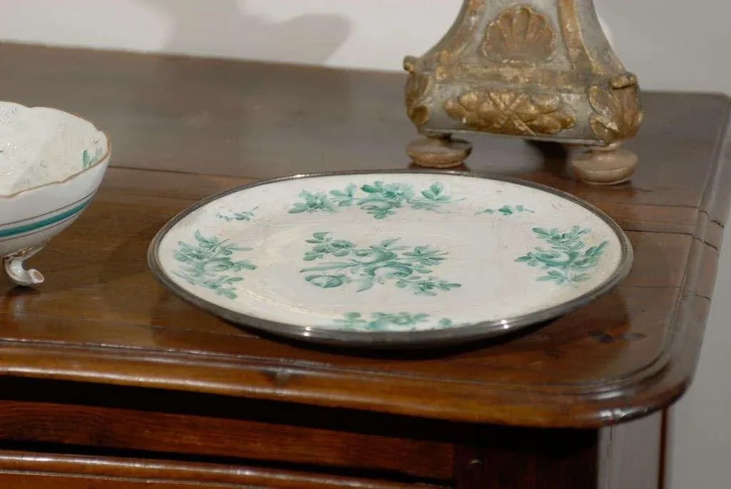 Antique Limoges Green & White Footed Bowl & Underplate Set- 2 Pieces - 5
