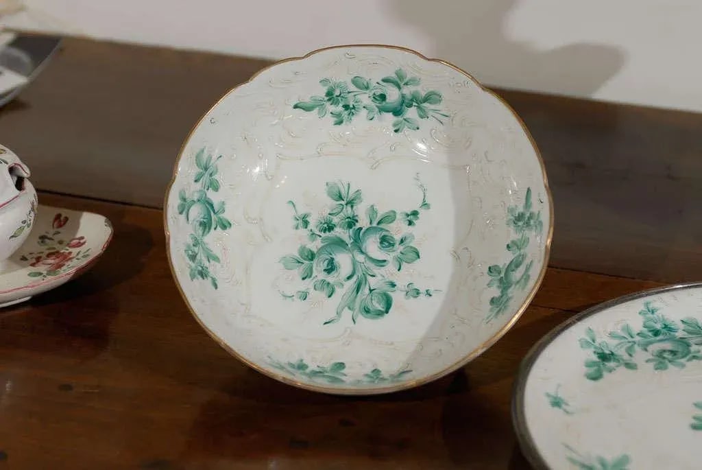Antique Limoges Green & White Footed Bowl & Underplate Set- 2 Pieces - 6