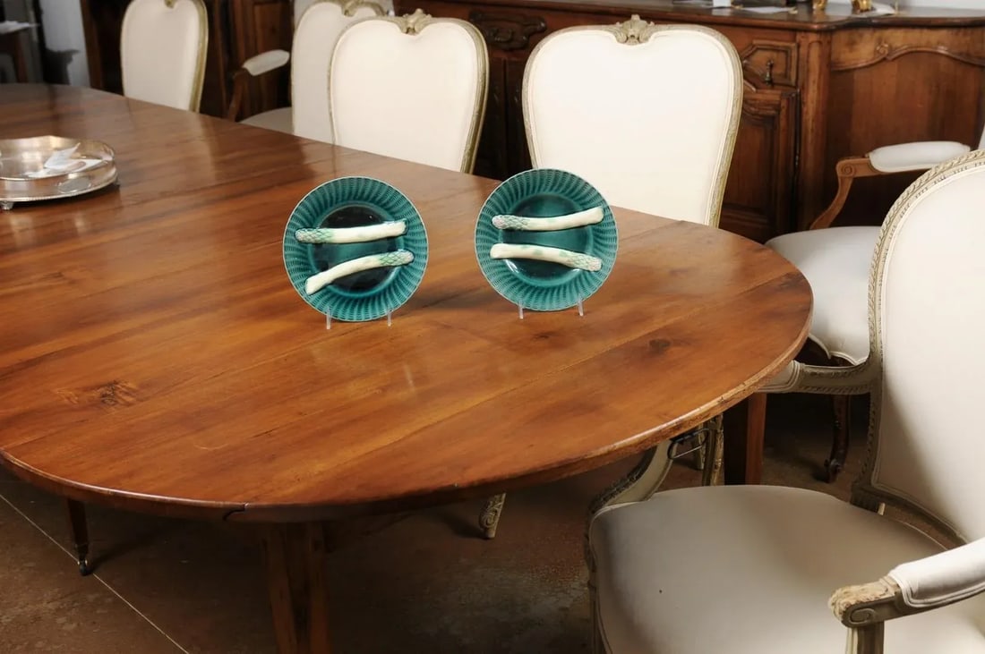 French 20th Century Asparagus Plates with Aqua Color and Rippled Accents - a Pair - 6