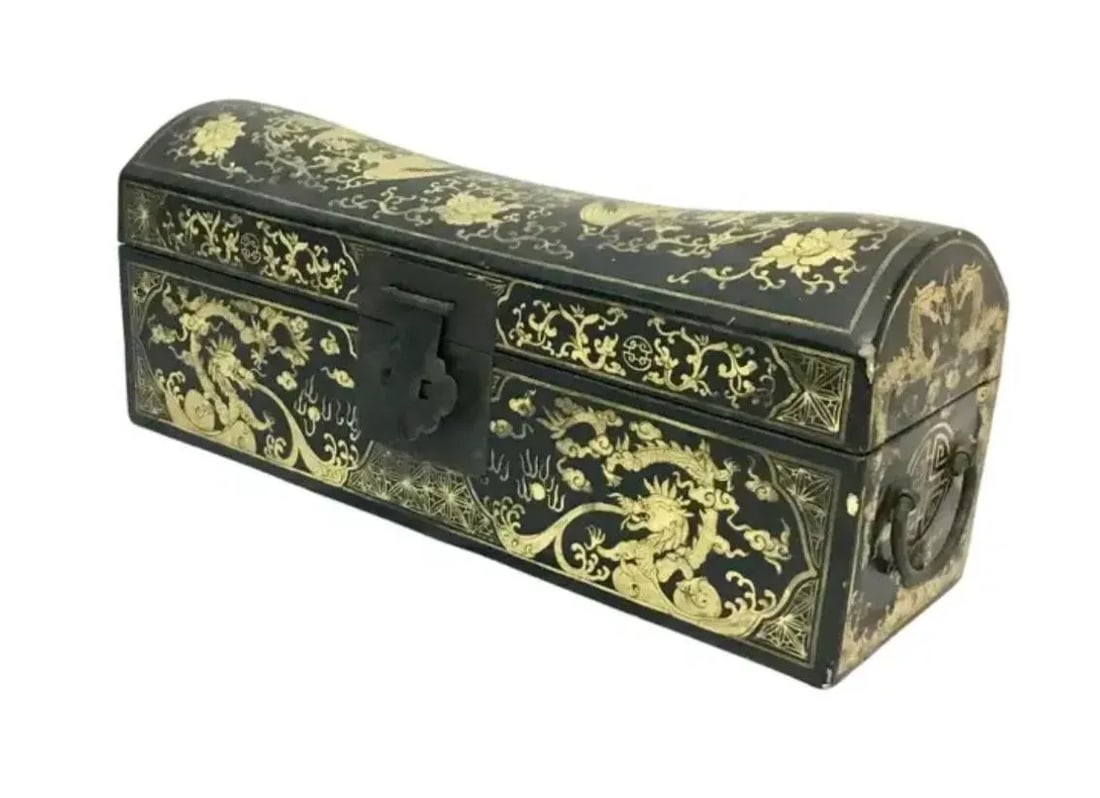 Antique Chinese Hand-Painted Chinoiserie Pillow Box - 3