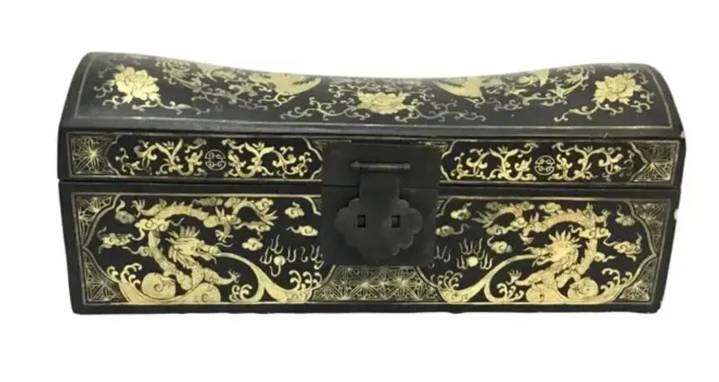 Antique Chinese Hand-Painted Chinoiserie Pillow Box - 6