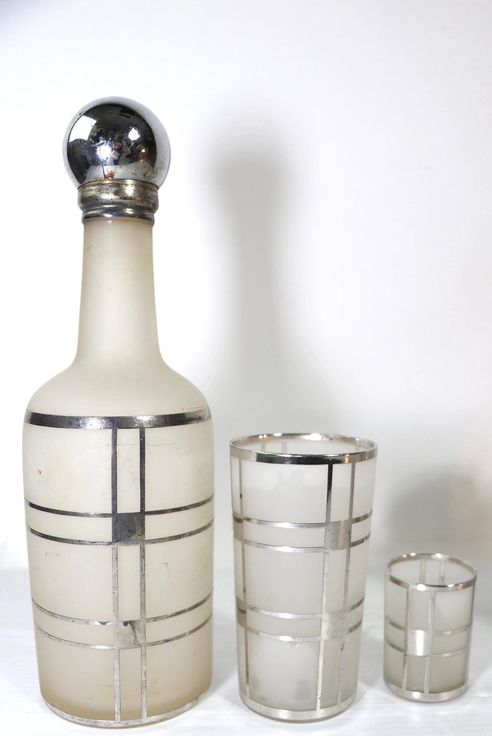 1930s Fostoria Silver Overlay Art Deco Bar Cocktail Set- 13 Pieces - 8