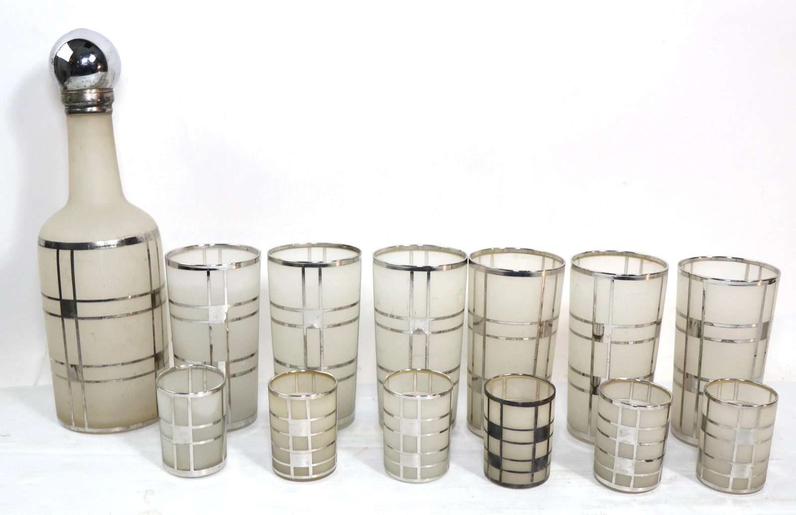 1930s Fostoria Silver Overlay Art Deco Bar Cocktail Set- 13 Pieces - 9