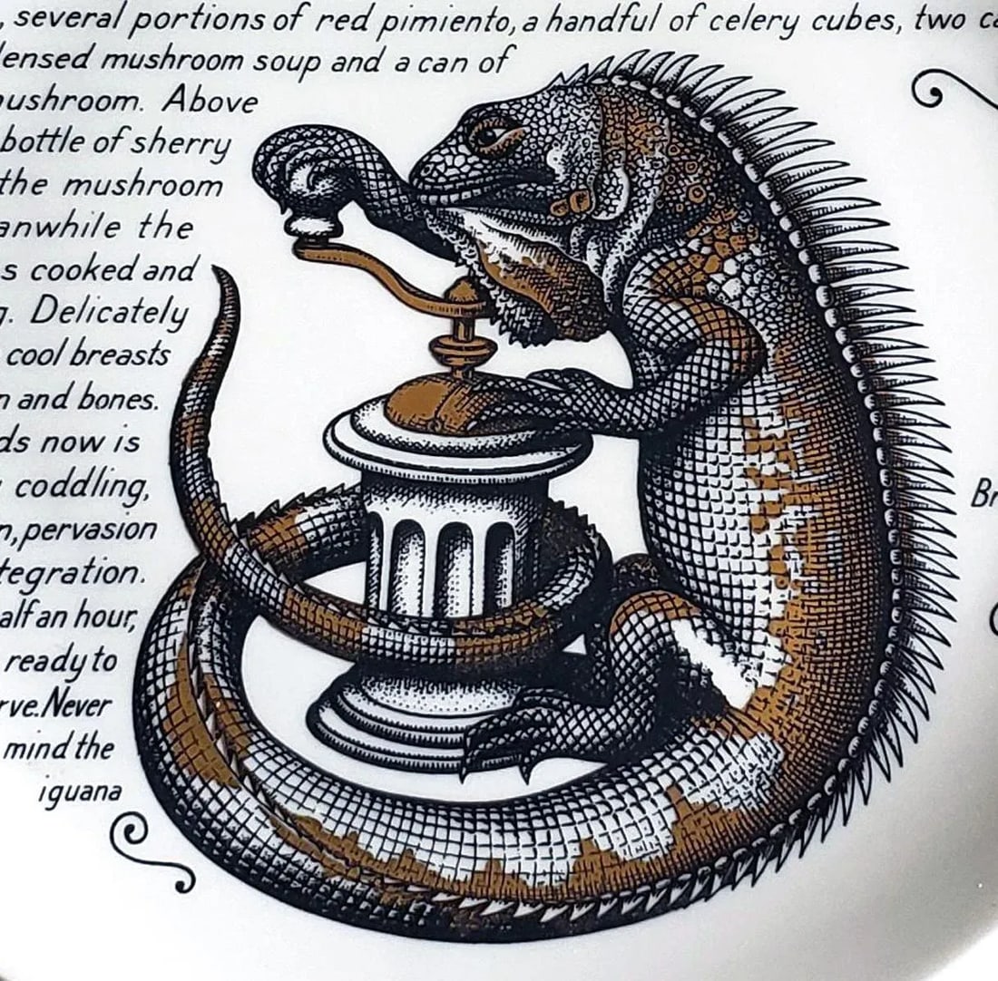 1960s Piero Fornasetti Fleming Joffe Porcelain Recipe Plate- Iguana and Chicken Breasts - 3