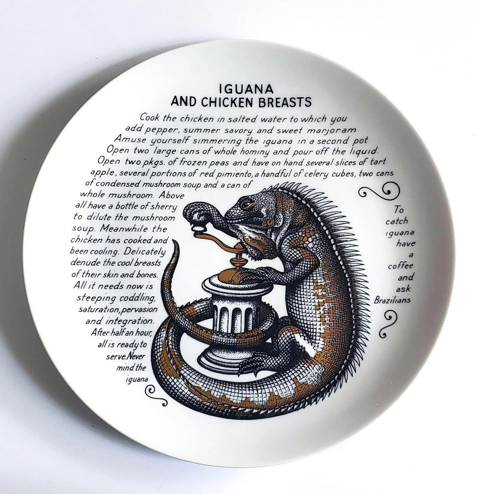 1960s Piero Fornasetti Fleming Joffe Porcelain Recipe Plate- Iguana and Chicken Breasts - 6