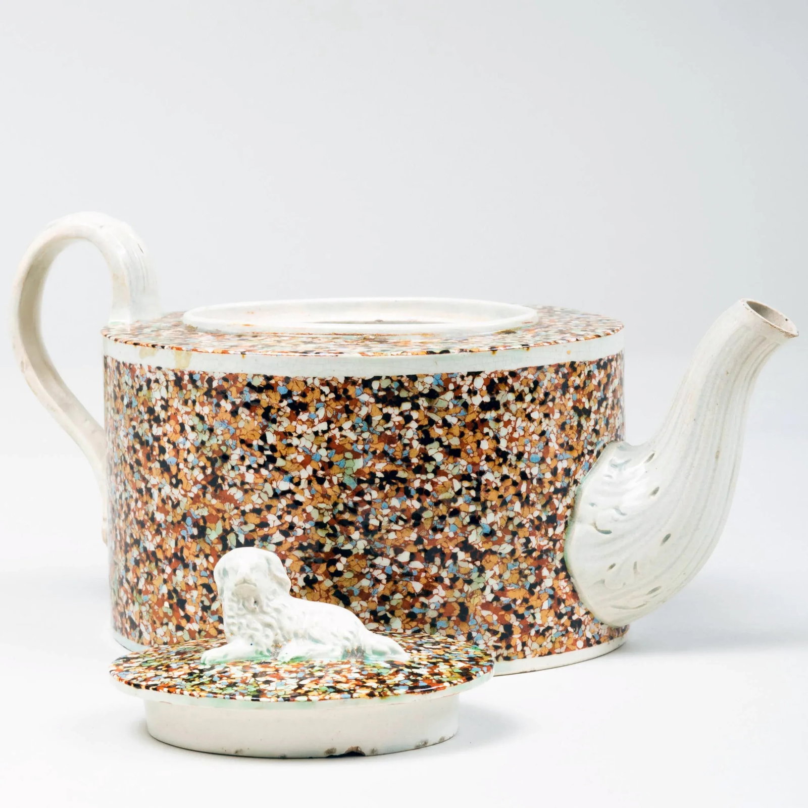 Staffordshire Pearlware Teapot and Spanial Finial on Cover With Inlaid Agate Surface - 5