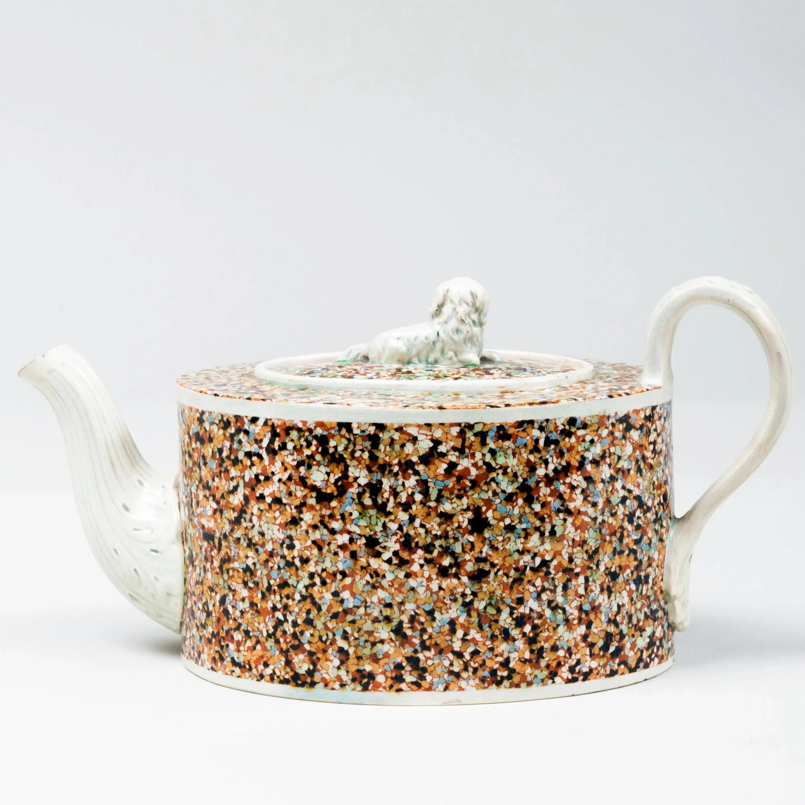Staffordshire Pearlware Teapot and Spanial Finial on Cover With Inlaid Agate Surface - 6
