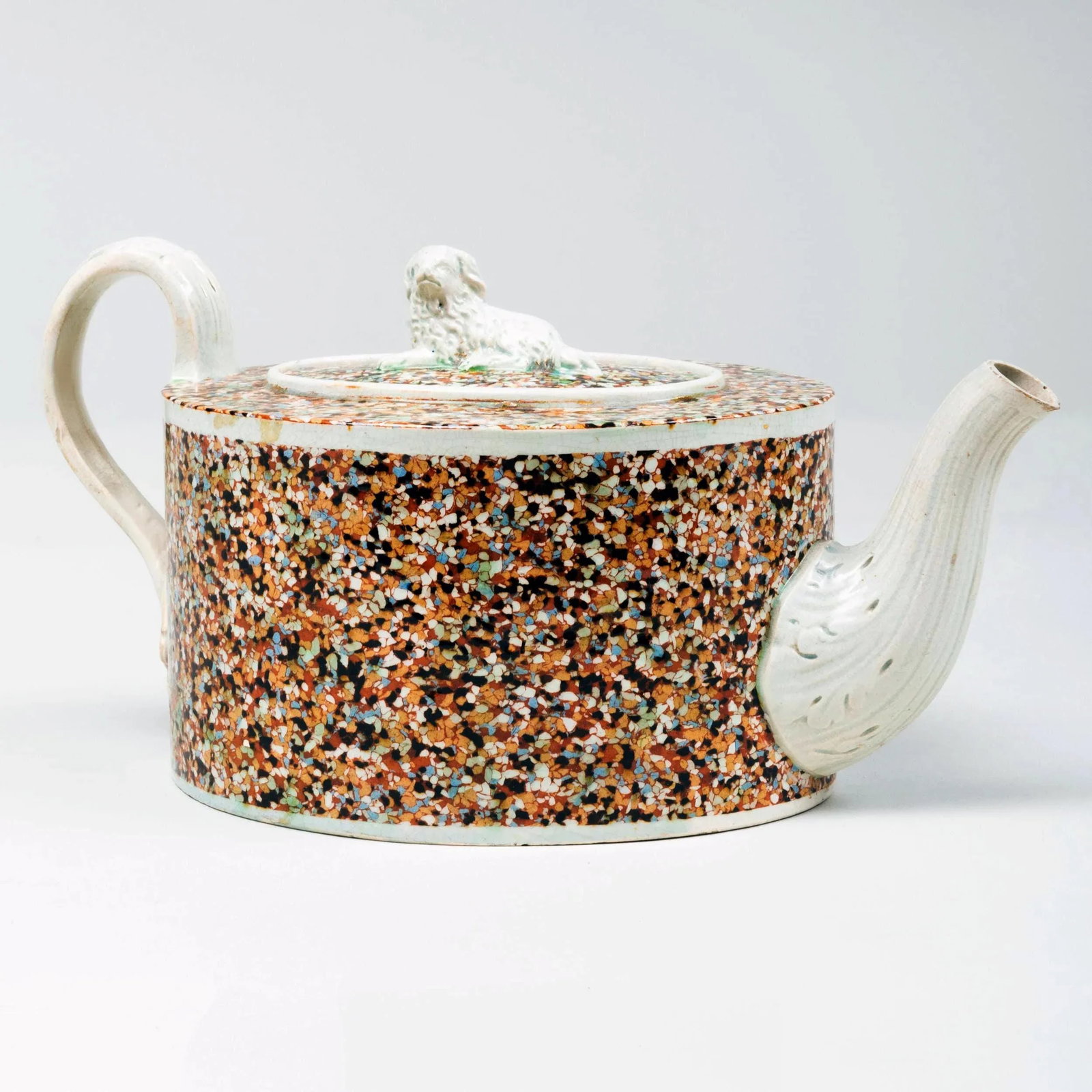 Staffordshire Pearlware Teapot and Spanial Finial on Cover With Inlaid Agate Surface - 9