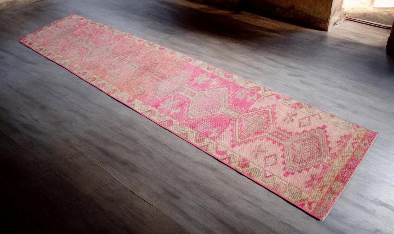 1960s Hand Knotted Kurdish Tribal Low Pile Runner - 2