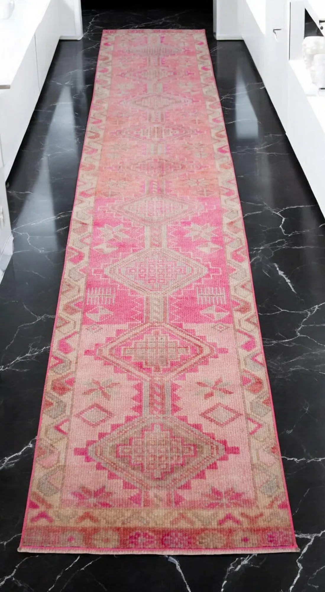 1960s Hand Knotted Kurdish Tribal Low Pile Runner - 3