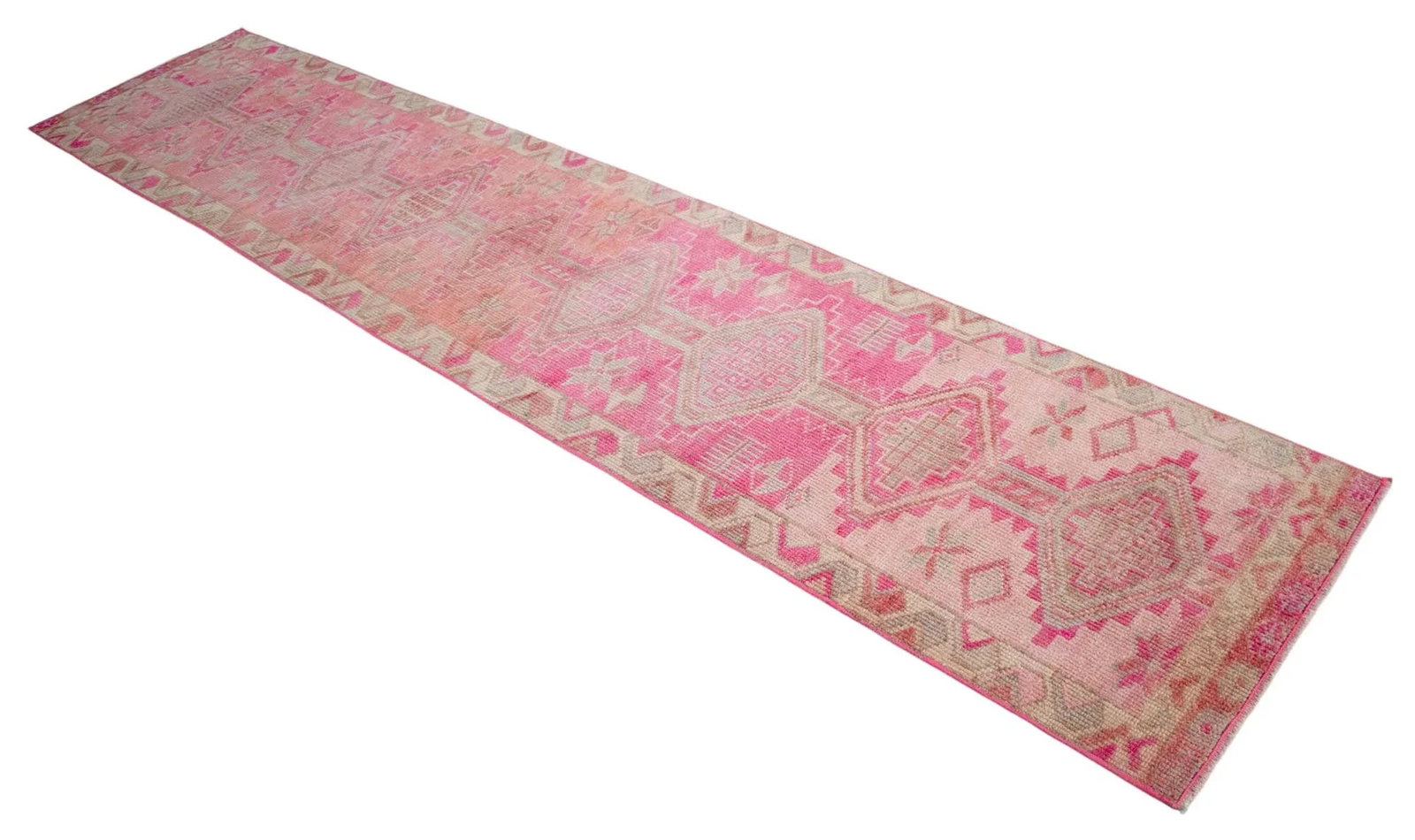 1960s Hand Knotted Kurdish Tribal Low Pile Runner - 4