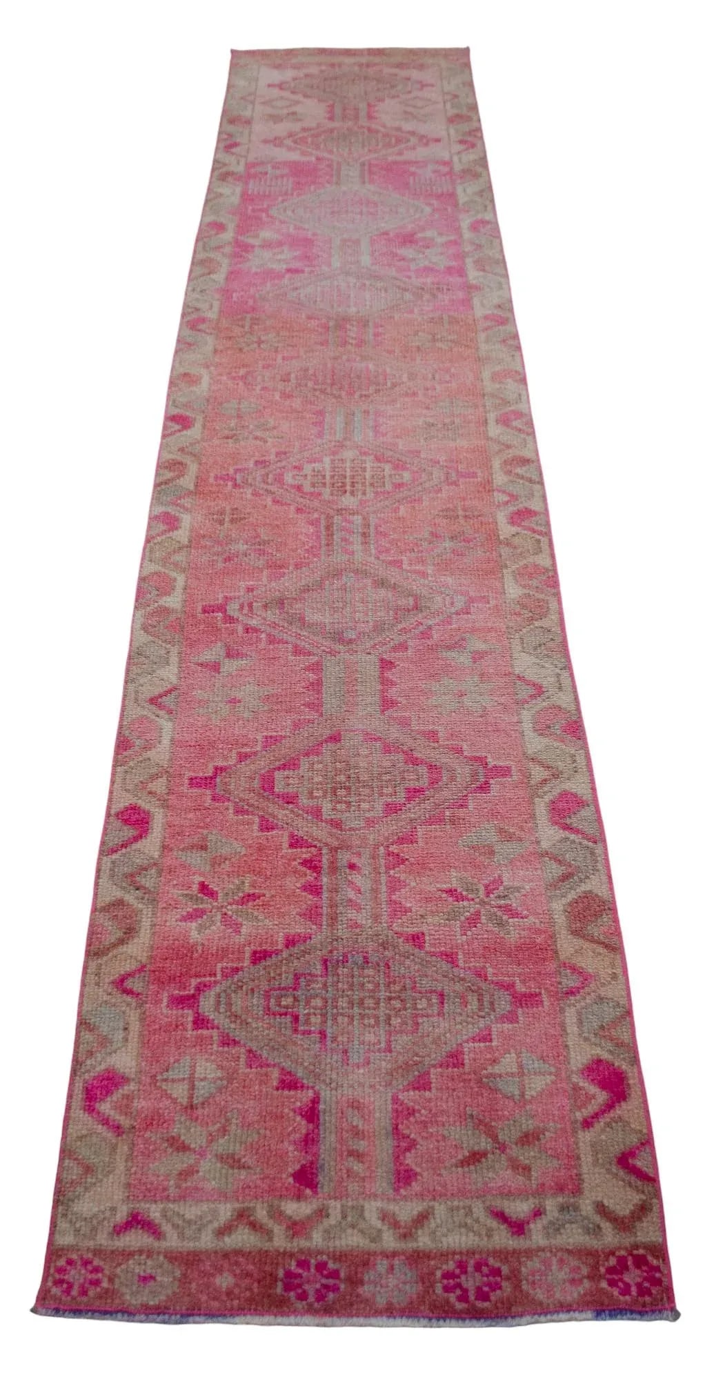1960s Hand Knotted Kurdish Tribal Low Pile Runner - 5