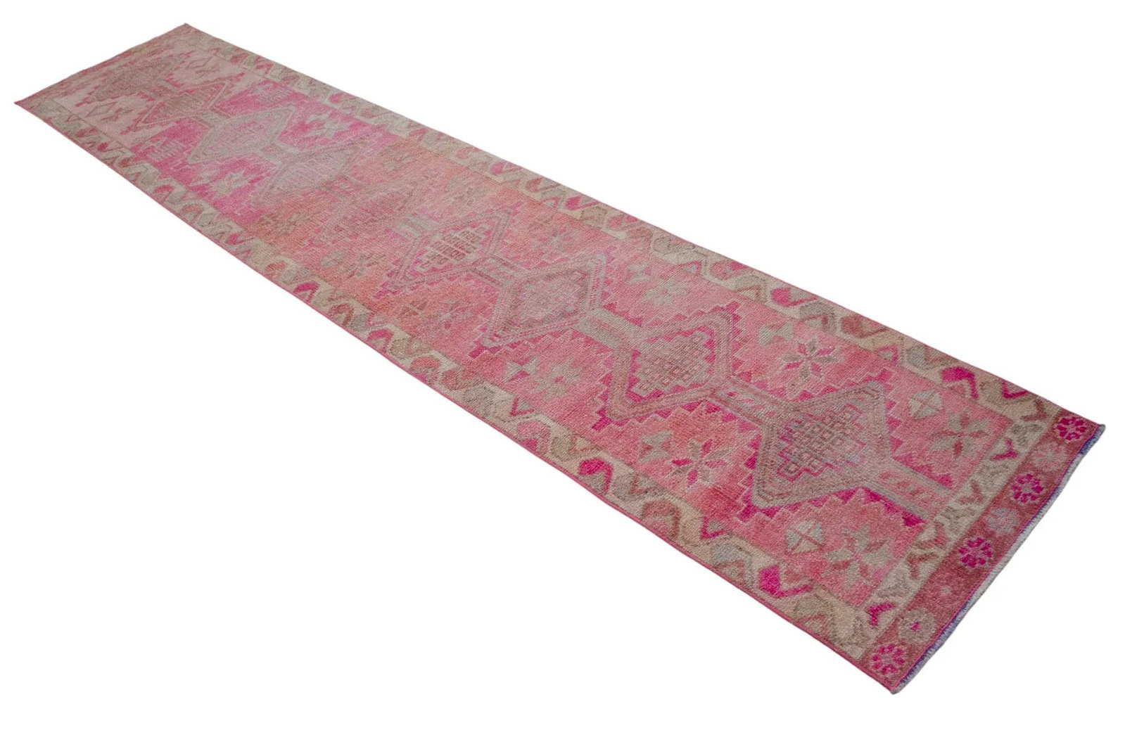 1960s Hand Knotted Kurdish Tribal Low Pile Runner - 6