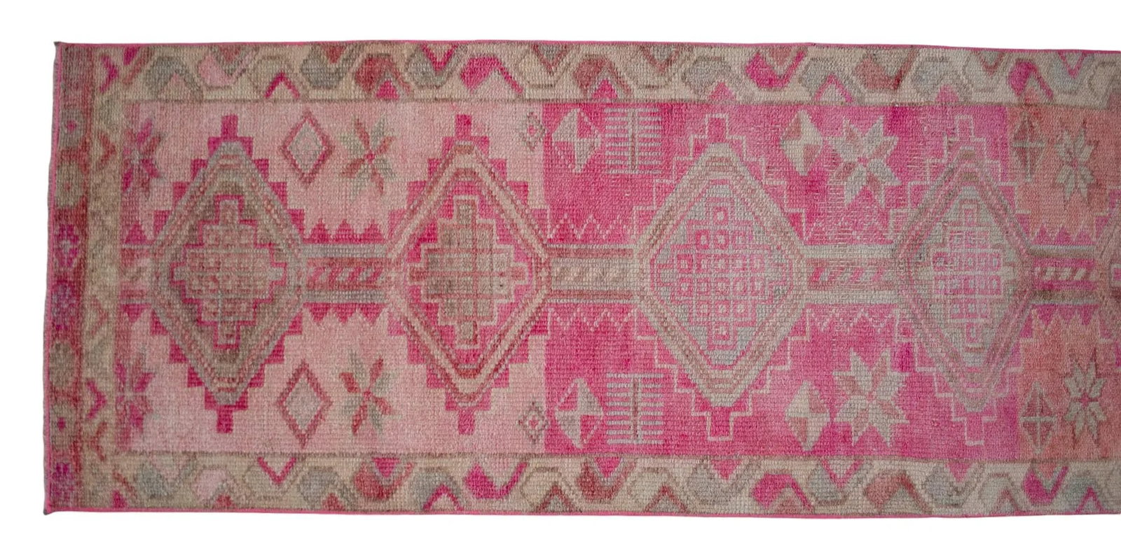 1960s Hand Knotted Kurdish Tribal Low Pile Runner - 7