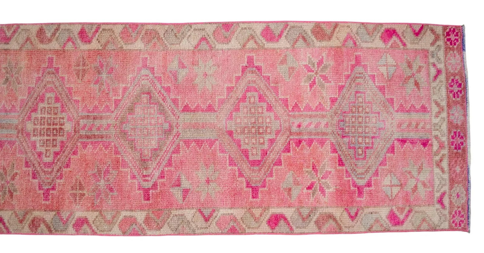 1960s Hand Knotted Kurdish Tribal Low Pile Runner - 8