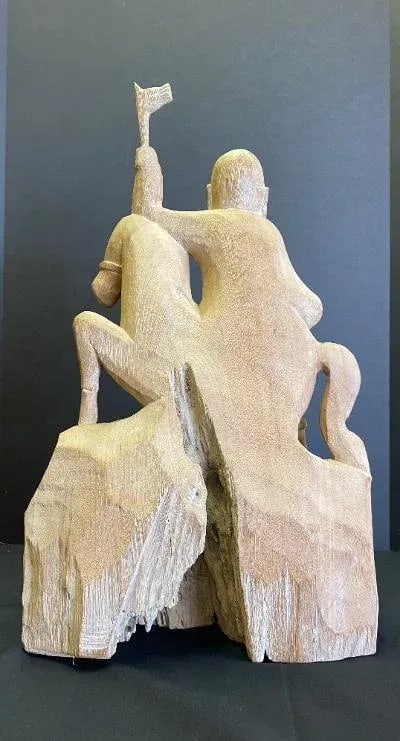 1970s Burmese Wood Figure of Man and Horse - 4