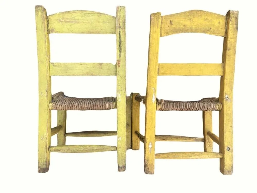 Vintage Mexican Doll's Chairs - Hand Painted With Rush Seats - Mid 20th Century - 2