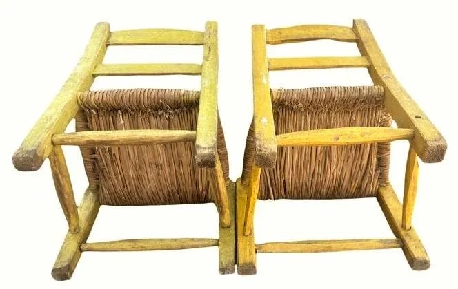 Vintage Mexican Doll's Chairs - Hand Painted With Rush Seats - Mid 20th Century - 3