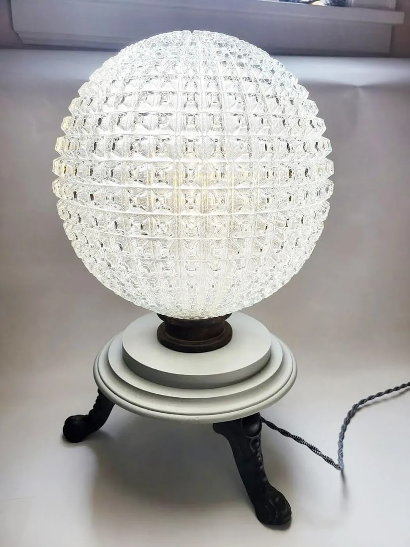 1950s Large Holophane Glass Globe Table Lamp - 2