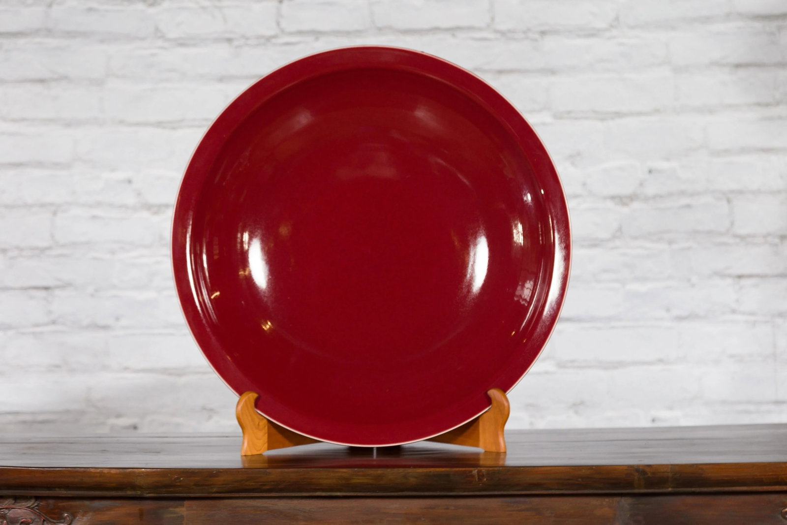 Chinese Vintage Large Porcelain Platter with Oxblood Color - 12