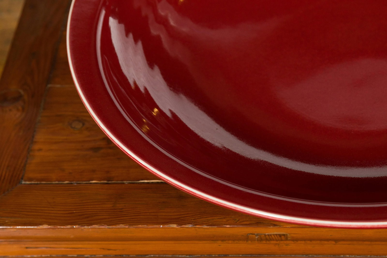 Chinese Vintage Large Porcelain Platter with Oxblood Color - 3