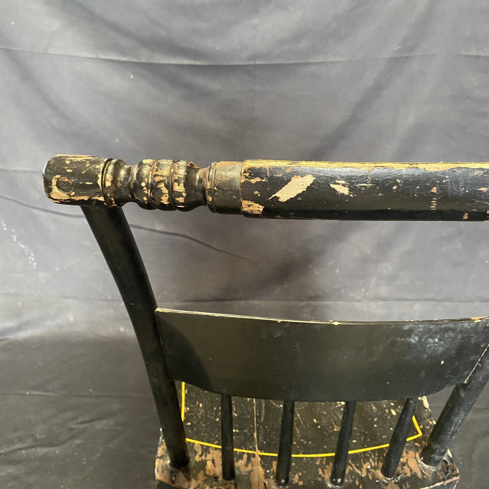 19th Century Plank Seated Dining Chairs With Original Black Paint -Set of 5 - 4