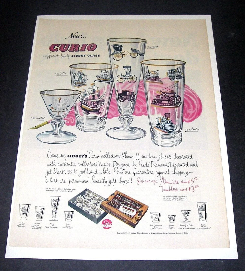 Vintage Libbey Bar Glasses, (23 Pieces) Curio Line Designed by Freda Diamond - 2