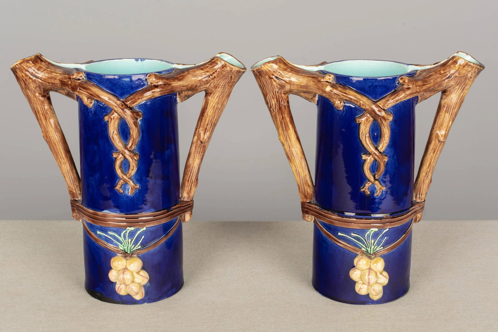 1920s French Majolica Pitchers or Vases - a Pair - 2