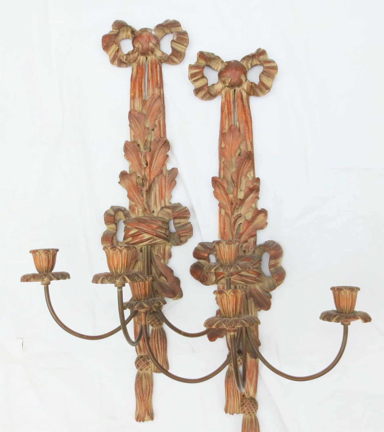 Early 20th Century Carved Wooden Beaux Arts Sconces - A Pair - 2