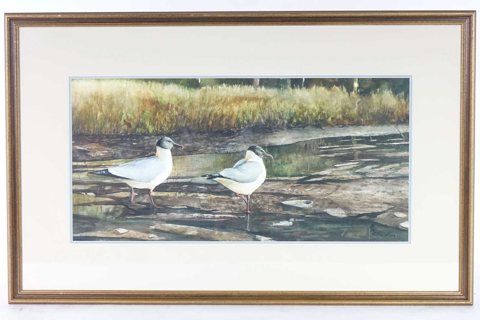 Two in the Tides - Late 19th Century Landscape Painting With Birds, Original Watercolor on Paper, - 7