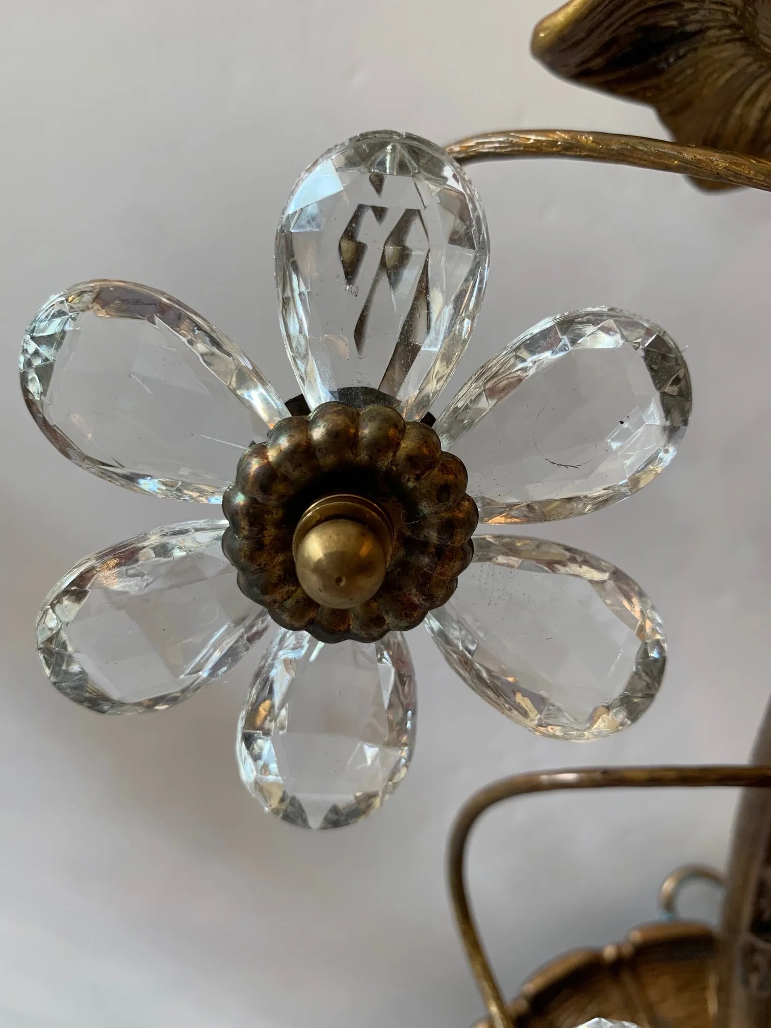 Italian 3 Arm Sconces Encrusted With Crystal Flowers -A Pair - 4