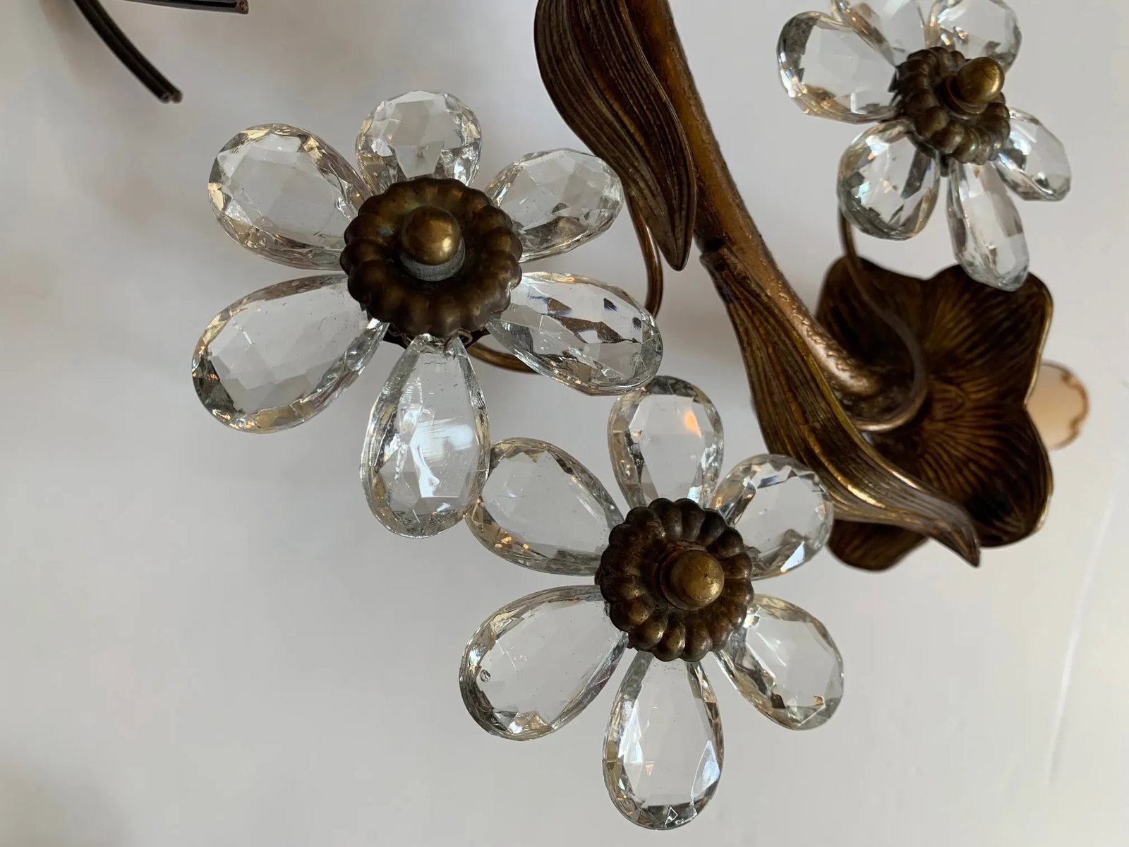 Italian 3 Arm Sconces Encrusted With Crystal Flowers -A Pair - 5