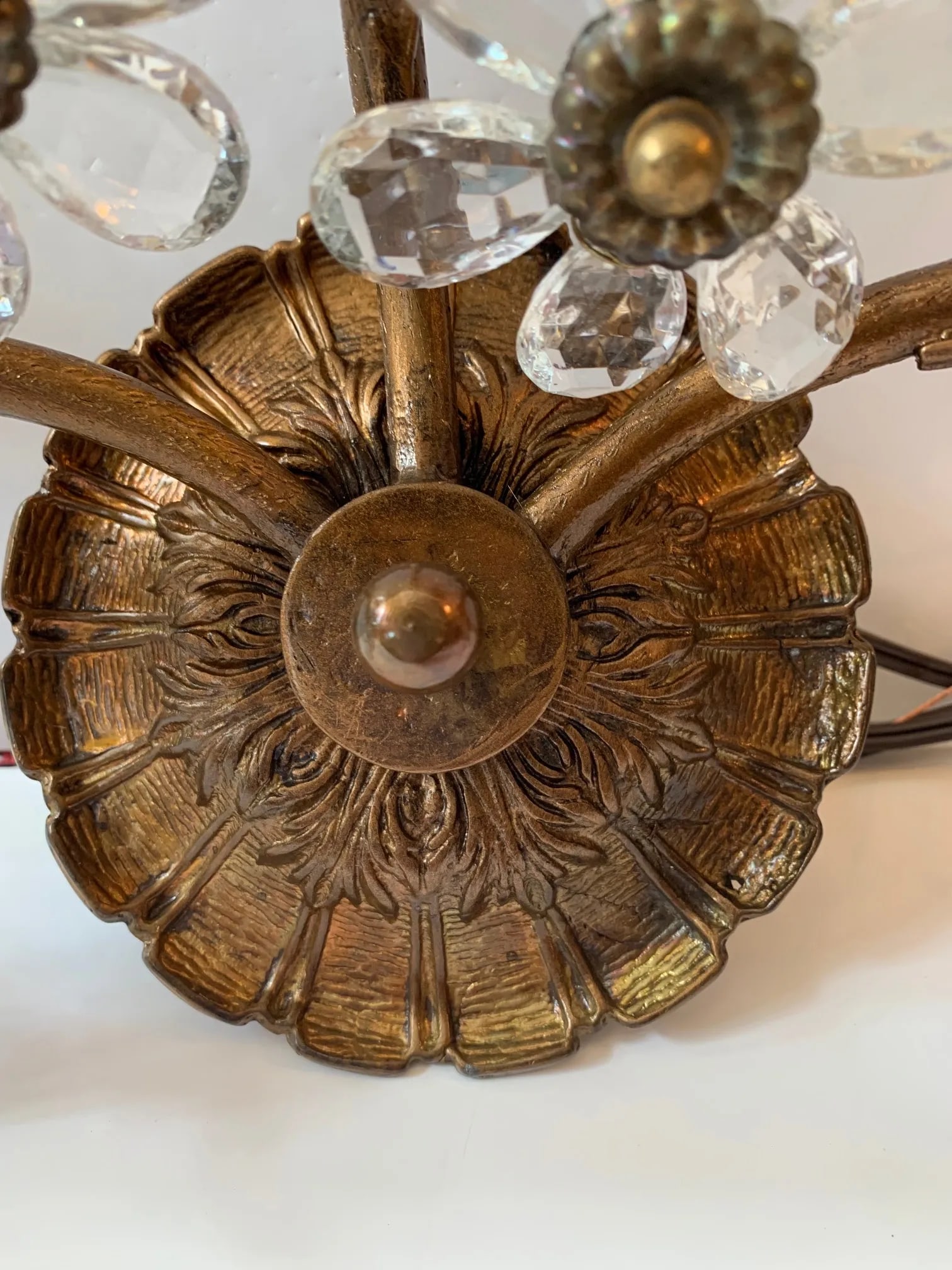 Italian 3 Arm Sconces Encrusted With Crystal Flowers -A Pair - 6