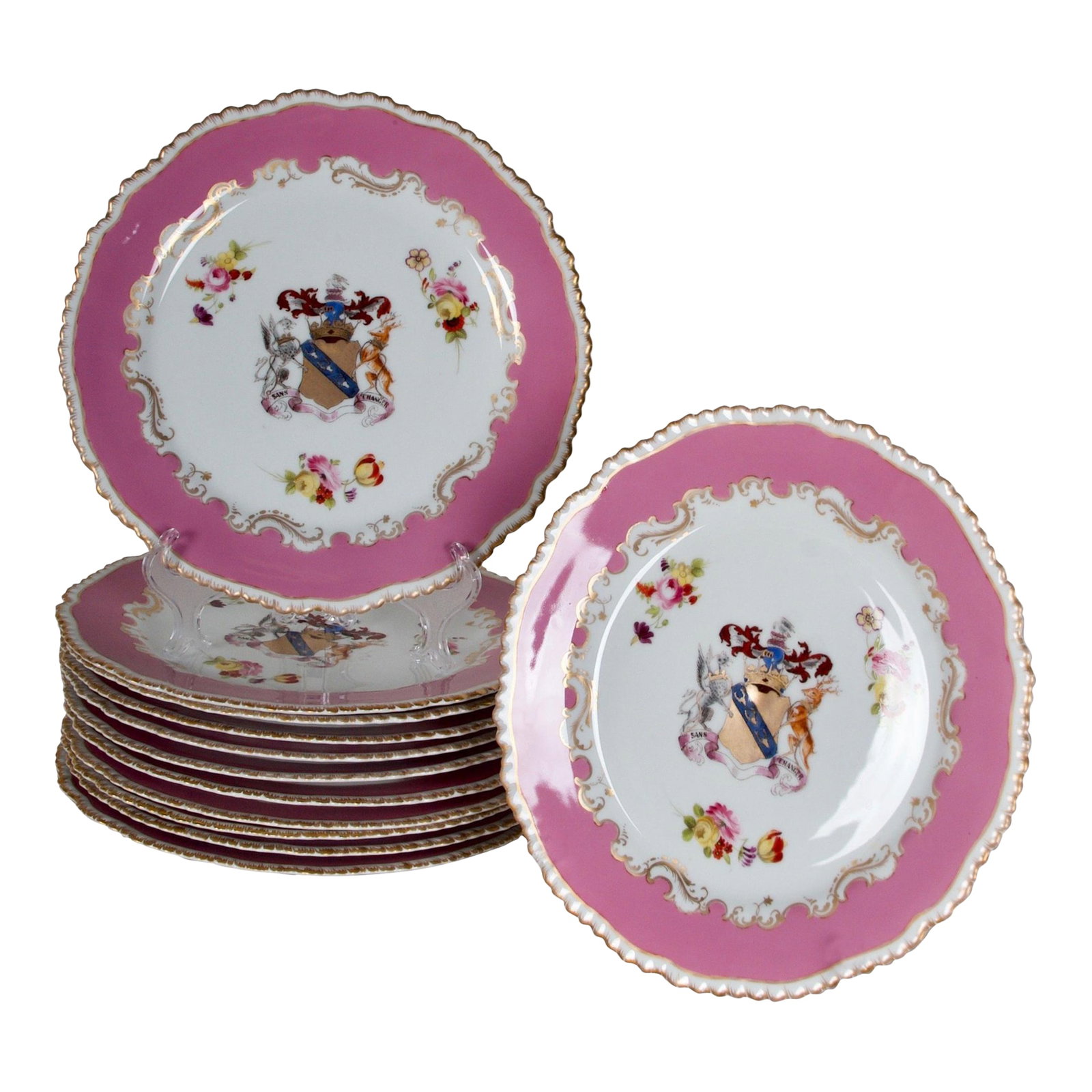 1830 Rockingham Porcelain Dinner Plates, Earl of Derby Coat of Arms - Set of 12 (1 of 10)