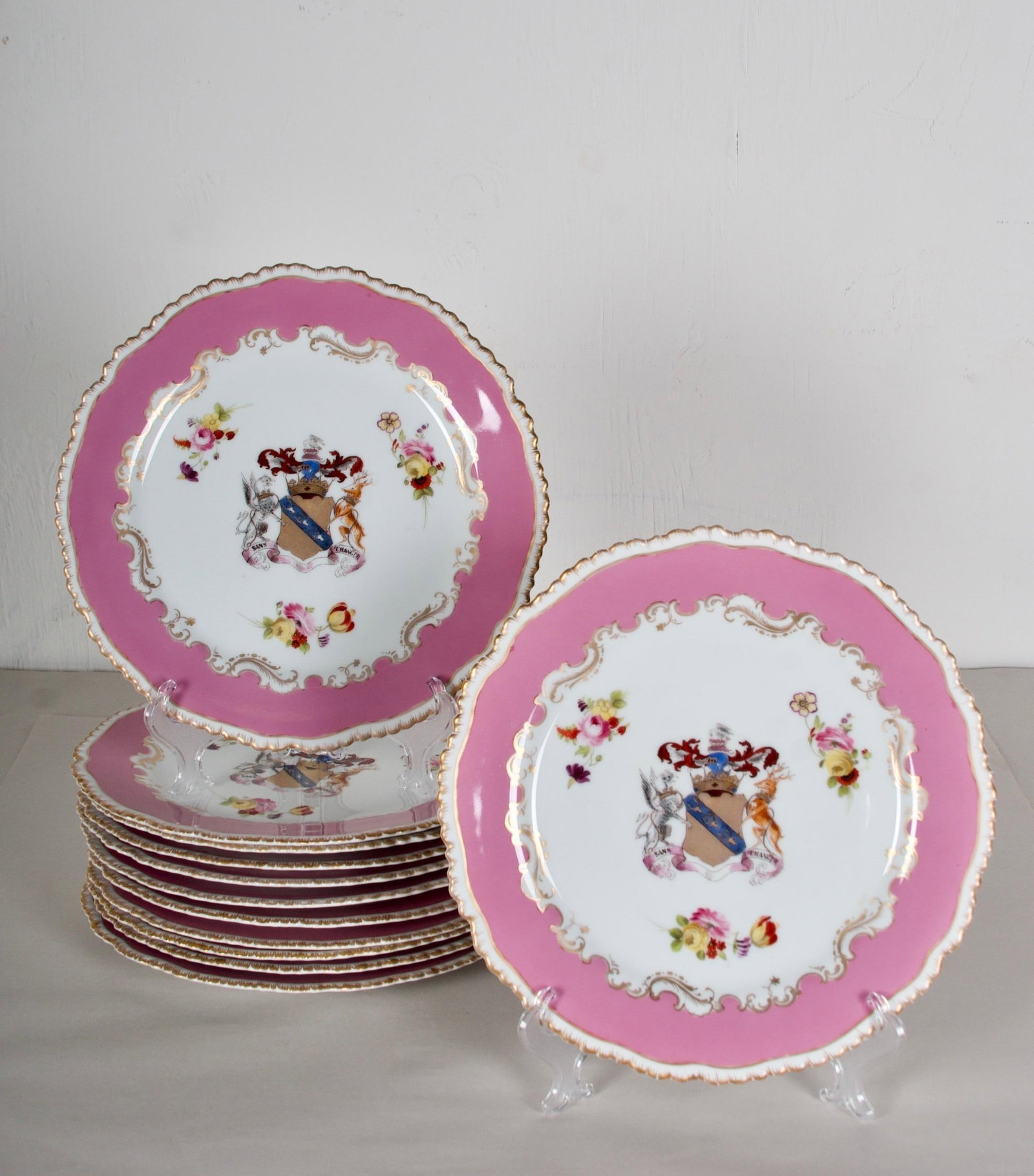 1830 Rockingham Porcelain Dinner Plates, Earl of Derby Coat of Arms - Set of 12 - 2