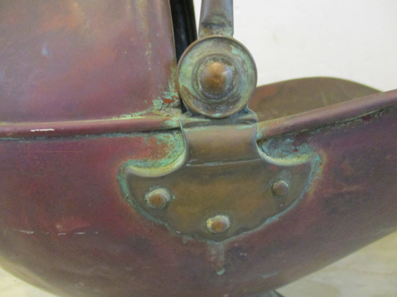 Large Antique Victorian Helmet Coal Scuttle and Scoop English Copper - Set of 2 - 11