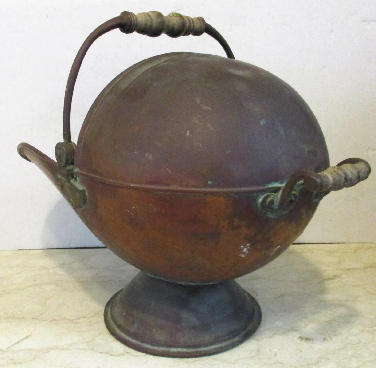 Large Antique Victorian Helmet Coal Scuttle and Scoop English Copper - Set of 2 - 8