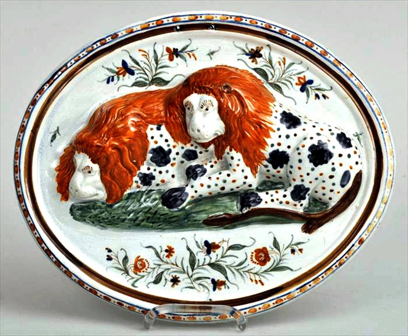 Antique English Pearlware Pottery Relief-Moulded Prattware Plaque of Lions - 2