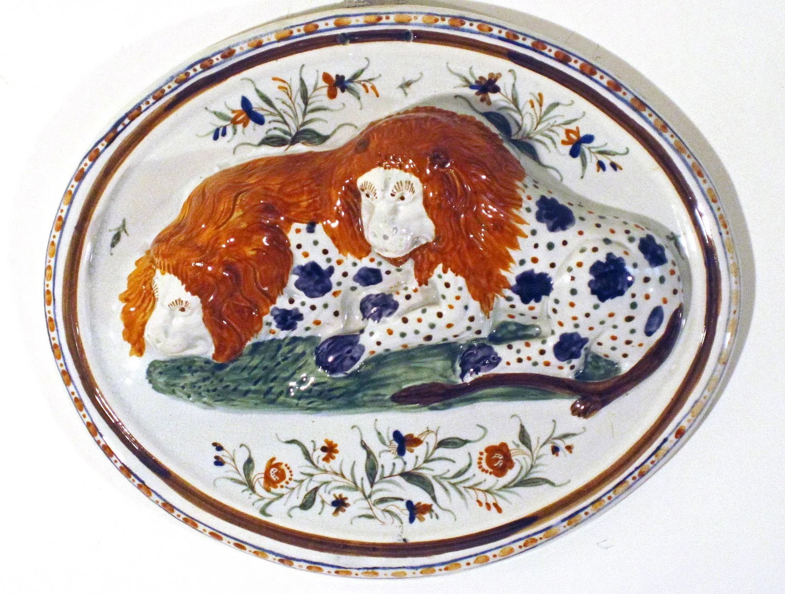 Antique English Pearlware Pottery Relief-Moulded Prattware Plaque of Lions - 5