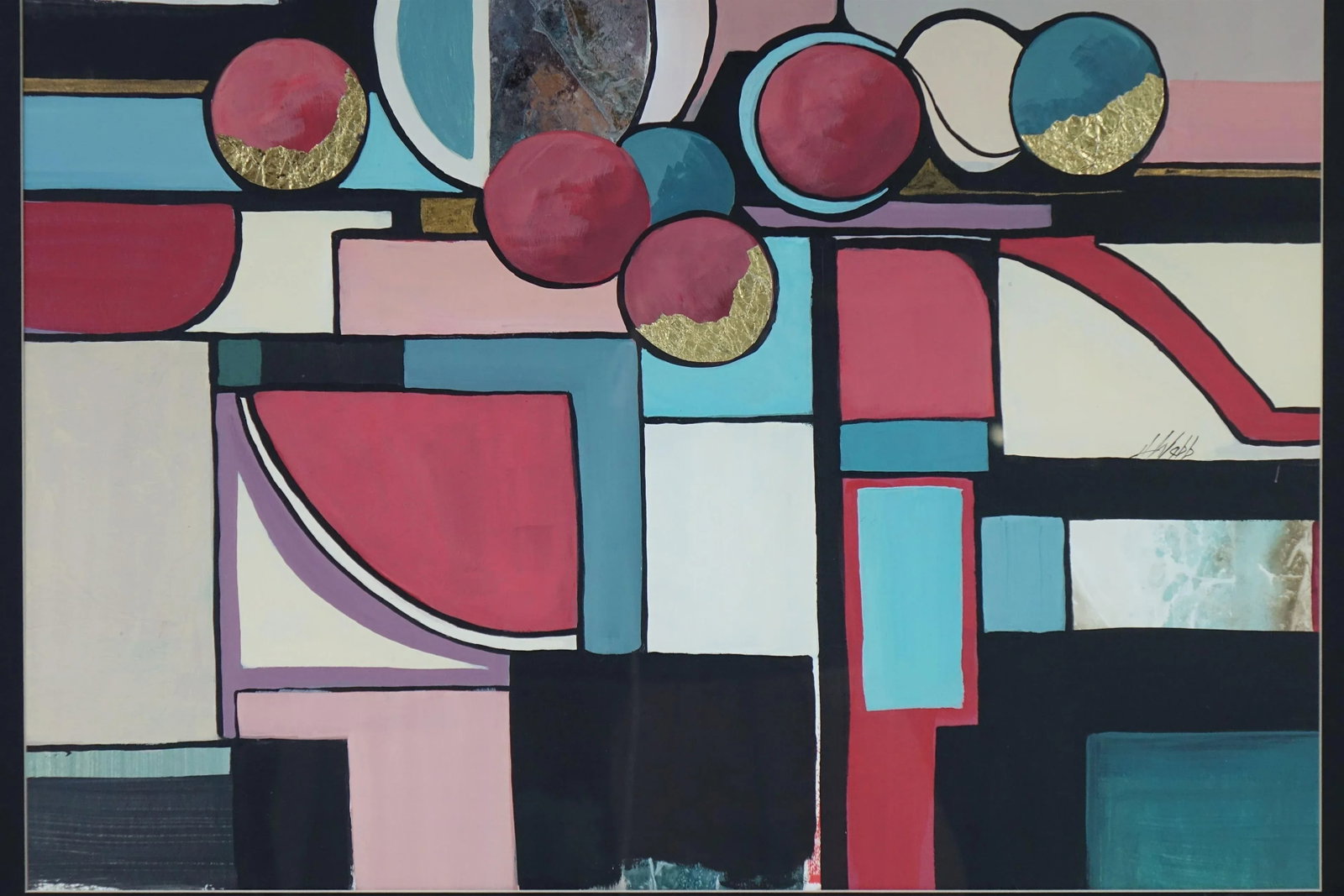 Abstract Still Life, Original Mixed Media Painting on Paper, Signed - 2