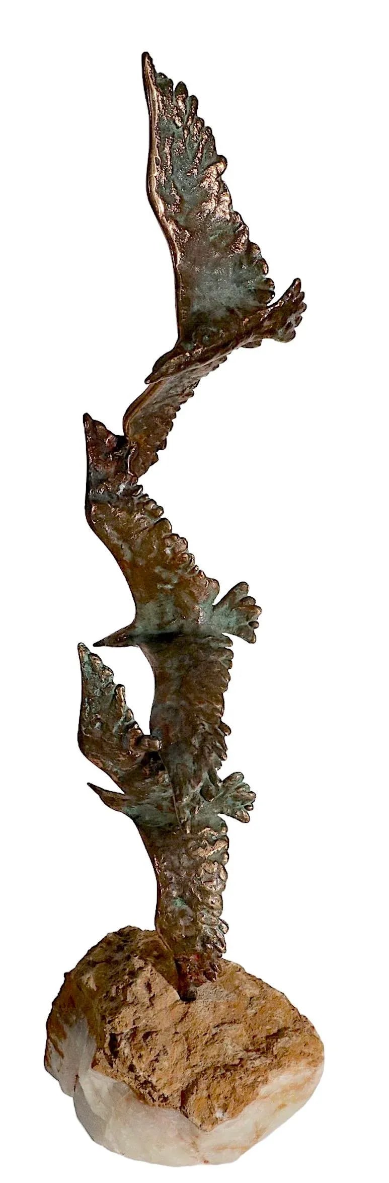 Bronze and Stone Three Birds in Flight Sculpture by Curtis Jere for Artisan House C. 1960's - 3