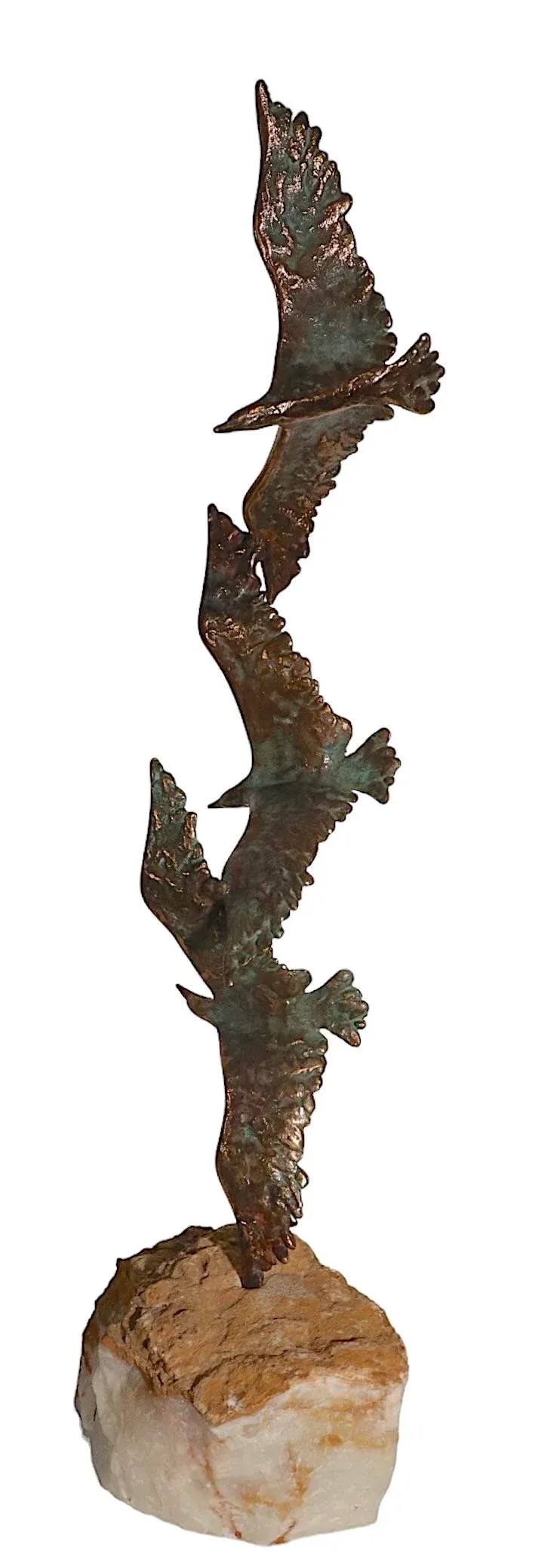Bronze and Stone Three Birds in Flight Sculpture by Curtis Jere for Artisan House C. 1960's - 4