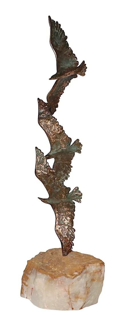 Bronze and Stone Three Birds in Flight Sculpture by Curtis Jere for Artisan House C. 1960's - 8