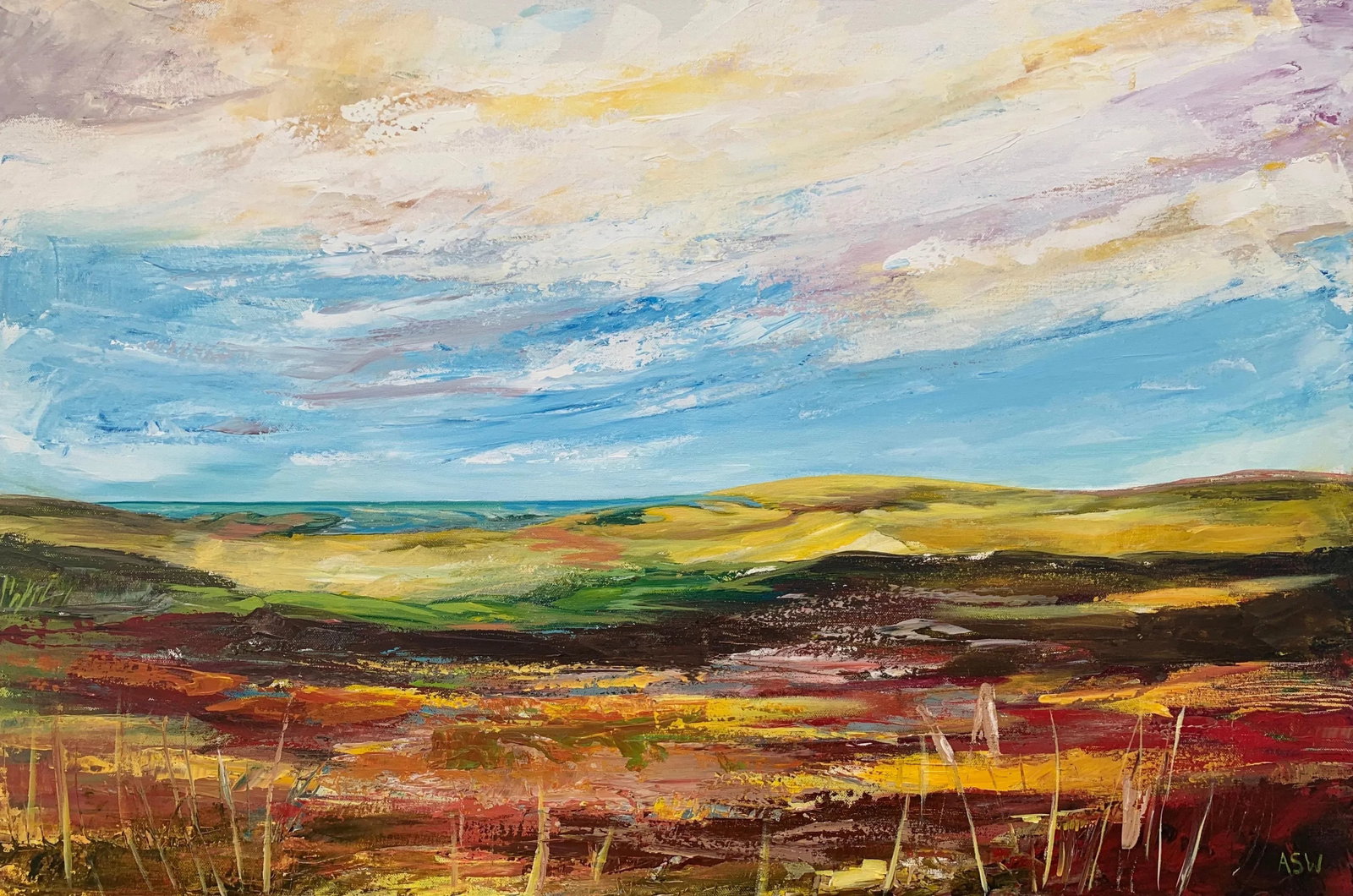 Colourful Abstract Landscape Painting of English Countryside - Unique Original Art by Contemporary B - 7