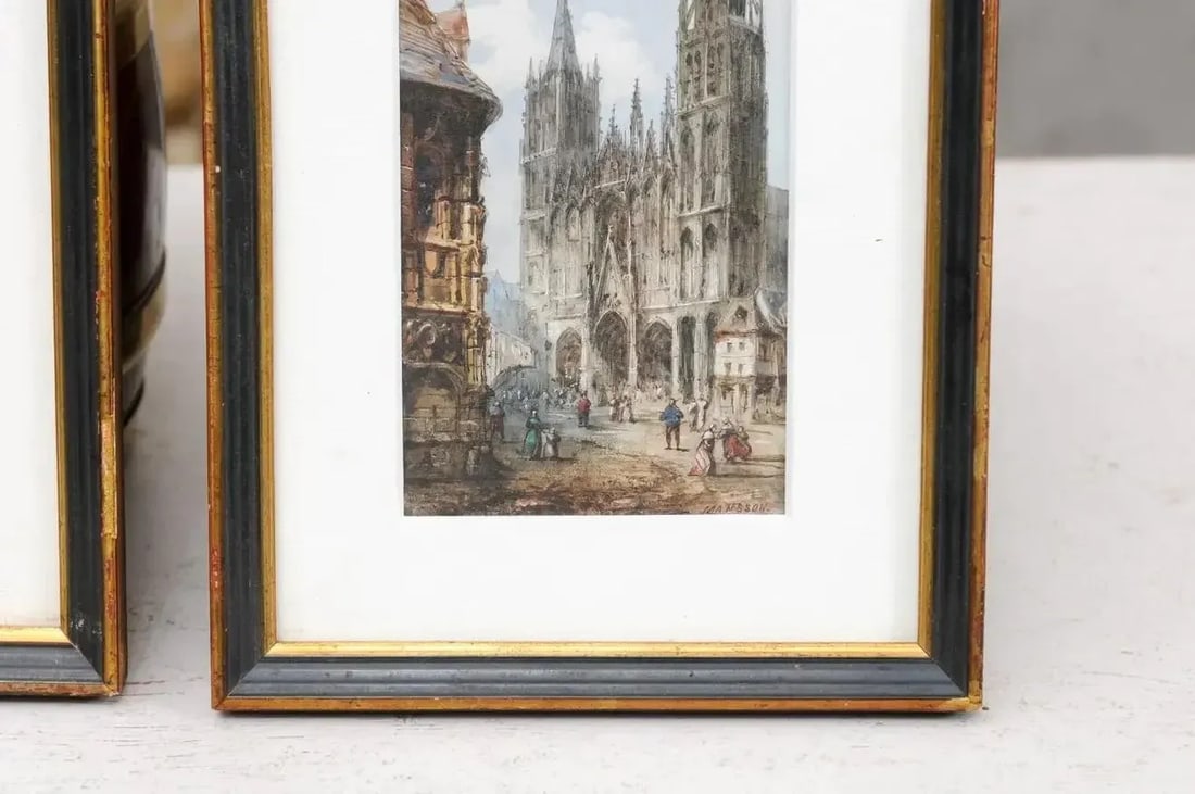 Framed Watercolors Depicting Gothic Churches by Théodore Henri Mansson - A Pair - 10