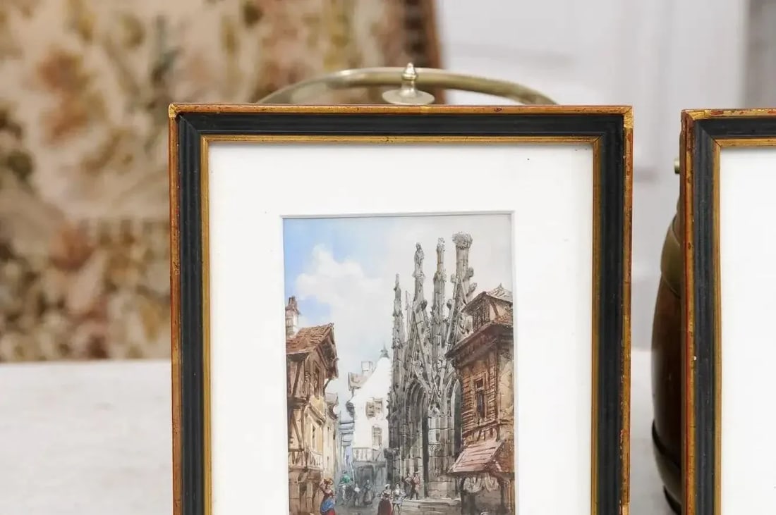 Framed Watercolors Depicting Gothic Churches by Théodore Henri Mansson - A Pair - 12