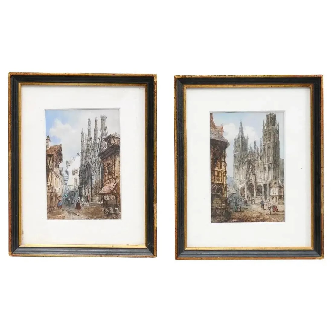 Framed Watercolors Depicting Gothic Churches by Théodore Henri Mansson - A Pair - 13